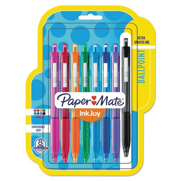 Paper Mate Retractable Ballpoint Pen, 1mm, Asst, PK8 1945921